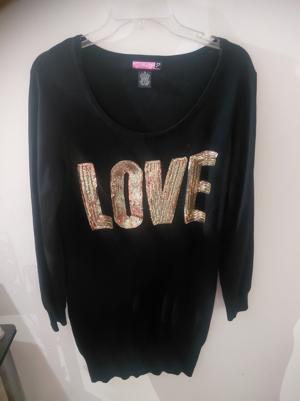 Say What? Black Top with Pink Logo Tag